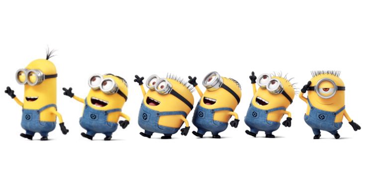 several minion characters are lined up in the same direction