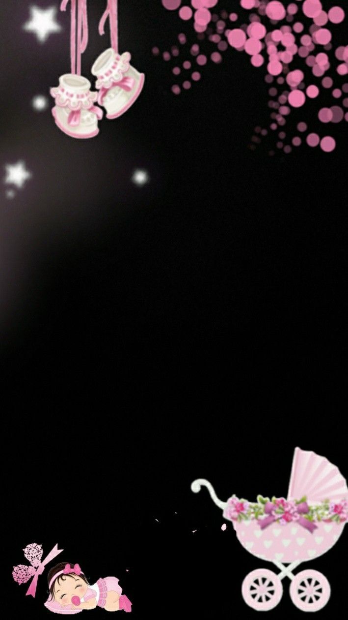 a black background with pink and white baby's crib, stars and lights