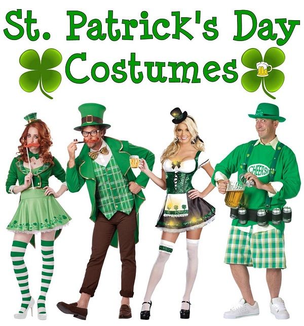 four people dressed up in costumes for st patrick's day, with the caption st patrick's day costumes