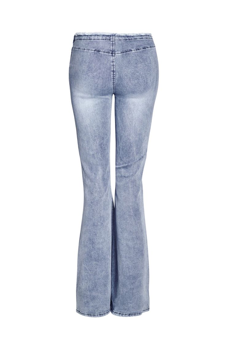 Details Best-selling Nevah Denim Pant Light Blue wash is back Low-mid rise waist and flared silhouette Flattering V-shaped waistband with fringe detailing Adjustable drawstring detail at front waist - Can be tucked in Features sandblasting effect on thighs and on behind Side seam zipper Recommended Underwear: Due to the low-rise fit, we recommend wearing this garment with a seamless low-rise brief Size and Fit True to size. We recommend wearing your standard size Low to mid rise. Rise is adjusta Blue Flared Hem Flares For Spring, Blue Flares With Flared Hem For Spring, Spring Denim Blue Flared Bottoms, Spring Flared Hem Denim Blue Bottoms, Denim Bottoms With Frayed Flared Hem, Casual Summer Jeans With Flared Hem, Casual Flared Hem Jeans For Summer, Trendy Washed Blue Flare Jeans, Trendy Medium Wash Flared Hem Bottoms