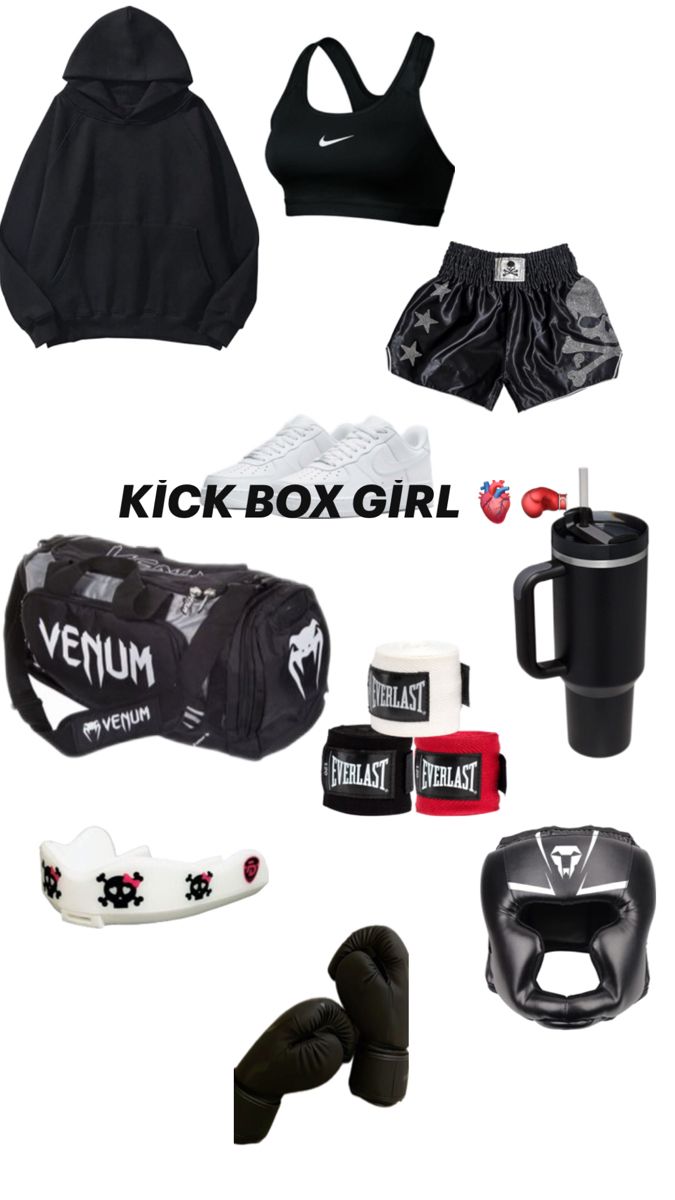 various items are arranged in the shape of a box bag and boxing gloves on display