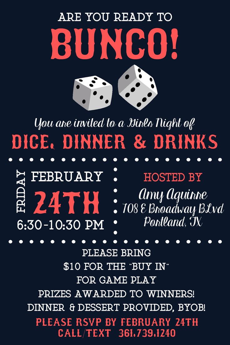 a flyer for a party with dices on the front and sides, which reads are you ready to bunco?