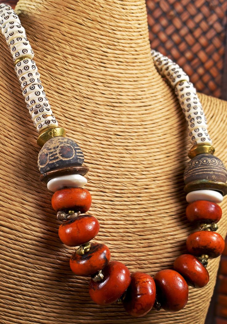 Artisan Beaded Necklaces With Large Bronze Beads, Artisan Beaded Necklace With Large Bronze Beads, Artisan Bronze Beaded Necklaces With Large Beads, Bronze Artisan Beaded Necklace With Large Beads, Brown Large Beads Jewelry For Festivals, Brown Large Beaded Jewelry For Festivals, Traditional Brown Jewelry With Gold Beads, African Jewelry Necklaces, African Choker