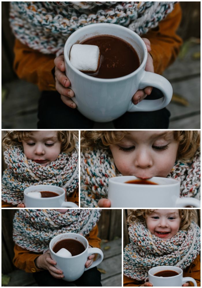 a collage of photos showing how to make hot chocolate and marshmallows