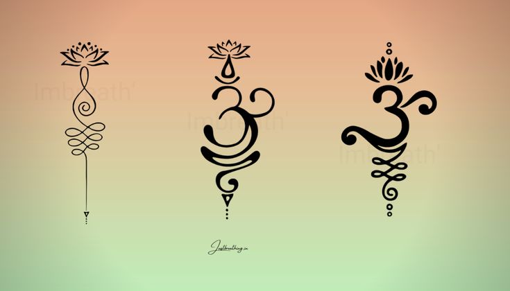 three different types of tattoo designs on a green and brown background with the word om shan written