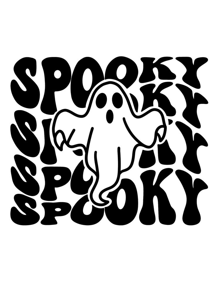 the word spooky spooky is written in black and white with an image of