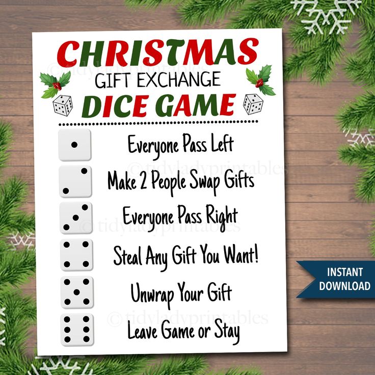 christmas gift exchange dice game for kids