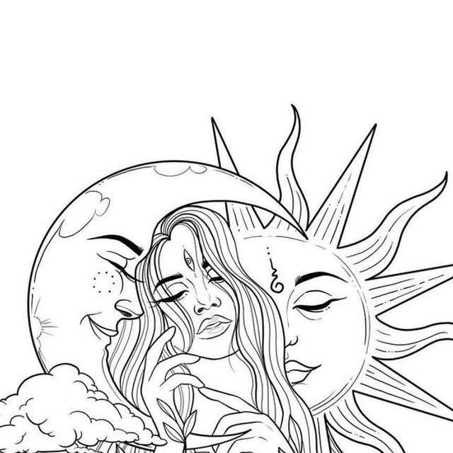 the sun and moon are depicted in this coloring page