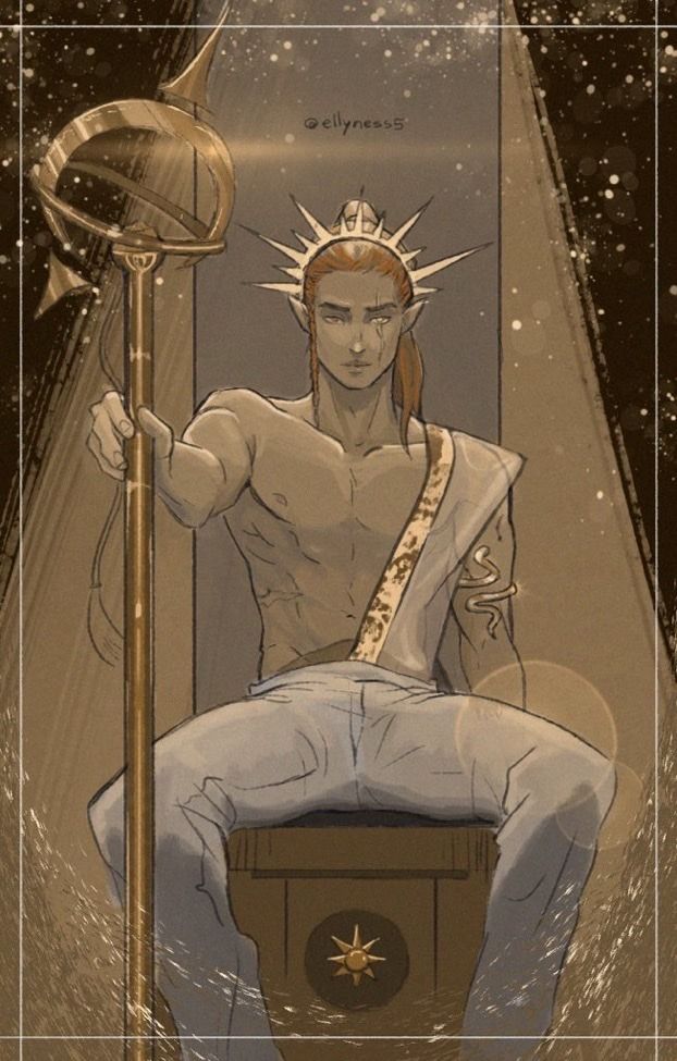 a man sitting on top of a chair next to a golden pole with the statue of liberty in it