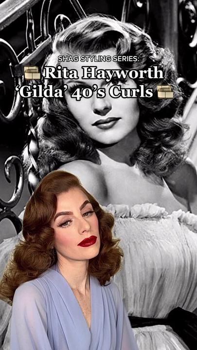 Shag Styling, 1940 Hairstyles, Rita Hayworth Gilda, Cabelo Pin Up, S Curls, Old Hollywood Hair, Vintage Hairstyles Tutorial, Vintage Curls, 50s Hairstyles