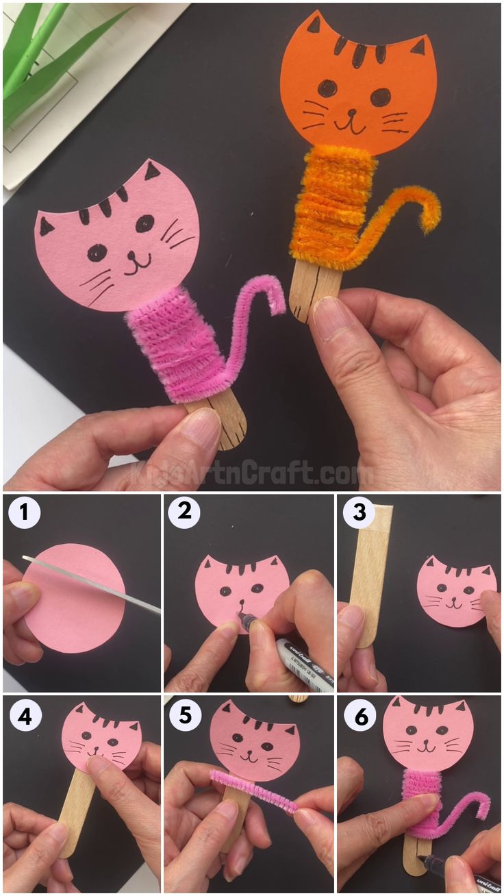 instructions to make a cat puppet with yarn