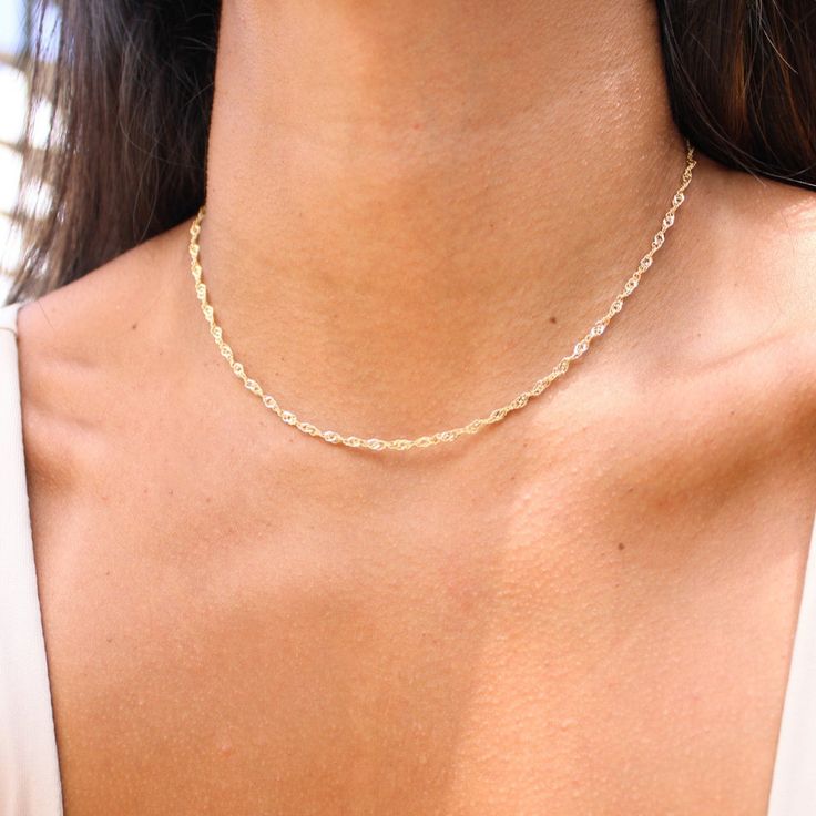 Gold Filled Twist Link Singapore Necklace - Tarnish Free – Mermaid Haus Jewelry Everyday Jewelry Gold, Single Necklace, Twist Necklace, Princess Necklace, Gold Sun, Dainty Gold Necklace, Everyday Necklace, Gold Piece, Solid Gold Jewelry