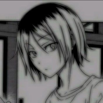 an anime character with short hair holding a cell phone