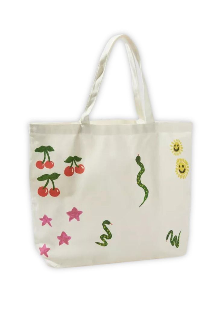 Elevate your everyday with our Art Doodles Tote Bag, showcasing a playful array of smiley faces, snakes, cherries, stars, heart peace signs, cacti, and rainbows – all in a unique Coney Island Picnic design. This screen-printed tote, with twin carry handles, offers the perfect size for your every need – from back-to-school essentials to convenient grocery trips. Make a statement while carrying it all. 100% Cotton Canvas Allover screen print front and back Return Policy Shipping Policy Trendy Rectangular Hand Painted Bags, Casual Hand Painted Canvas Bag For Everyday Use, Trendy Hand Painted Tote Bag, Casual Everyday Hand Painted Bag, Trendy Hand Painted Bags For Daily Use, Casual Hand Painted Rectangular Canvas Bag, Fun Rectangular Canvas Bag, Casual Hand Painted Bags For Everyday, Casual Hand Painted Tote Bag