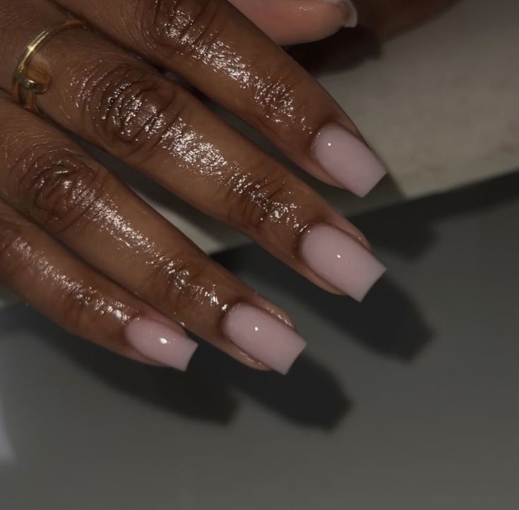 Short Almond Nails Square, Maybe Pink Nails, Neutral Nails Medium Length, Short Acrylic Nails Square Nude, Put It In Neutral Acrylic Nails, Russian Acrylic Nails, Soft Pink Nails Black Women, Milky Natural Nails, Short Basic Nails Acrylic