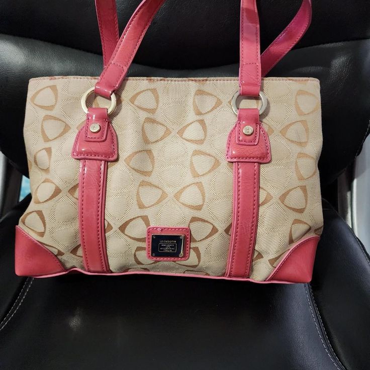 A Beautiful Liz Claiborne Beige/Pink Tote/Handbag. The Bag Features 3 Sections. The Middle Section Zip Around For Closure With 2 Tabs. Outside Section Has 3 Individual Pockets And Snap Closure. Other Outside Section Has Zipper Pocket For Closure. The Bag Measures 13" X 8.5" X 5"; Handles Measure 11". The Bag Has A Pink Lining And An Outer Canvas Fabric. T#23 Pink Bag With Top Carry Handle For Errands, Pink Handheld Satchel With Large Capacity, Pink Large Capacity Handheld Satchel, Pink Handheld Satchel For Daily Use, Pink Satchel Shoulder Bag With Top Carry Handle, Pink Shoulder Satchel With Top Carry Handle, Pink Shoulder Bag With Removable Pouch For Shopping, Pink Pouch Shoulder Bag For Shopping, Pink Shoulder Bag With Top Carry Handle For Shopping