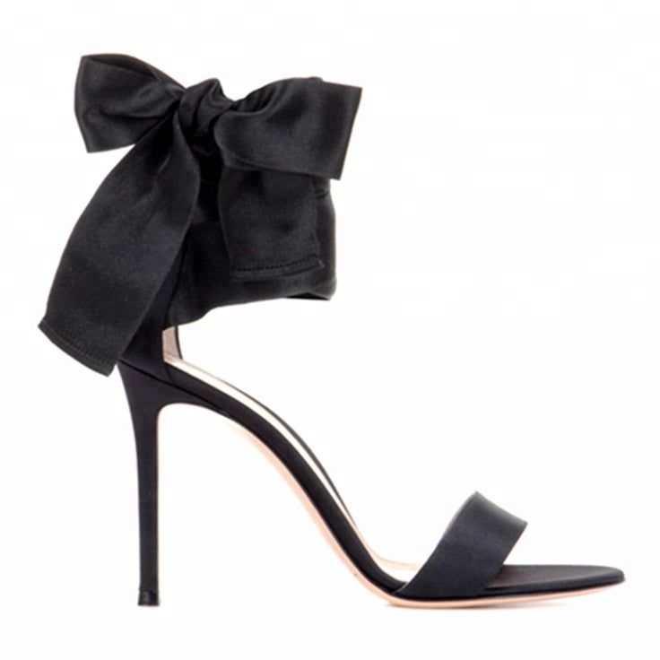 Elegant Silk Bow Lace-up Sandals - FashionByTeresa Black Heels With Bow Straps For Party, Black Sandals With Bow, Luxury Black Sandals With Bow, Black Bow Heels, Chic Black High Heel Lace-up Sandals, Luxury Black Lace-up Sandals With Heel Strap, Heels Bow, 20 Birthday, Satin Sandals