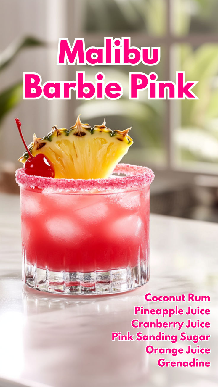 Malibu Barbie Pink Pink Brunch Drinks, Pink Jungle Juice Recipe, Pink Malibu Rum Drinks, Malibu Barbie Pink Cocktail, Malibu Pineapple Cocktails, Pink Starburst Cocktail, Drinks With Sweet And Sour Mix Cocktails, Malibu Punch Recipes, Malibu Barbie Drink