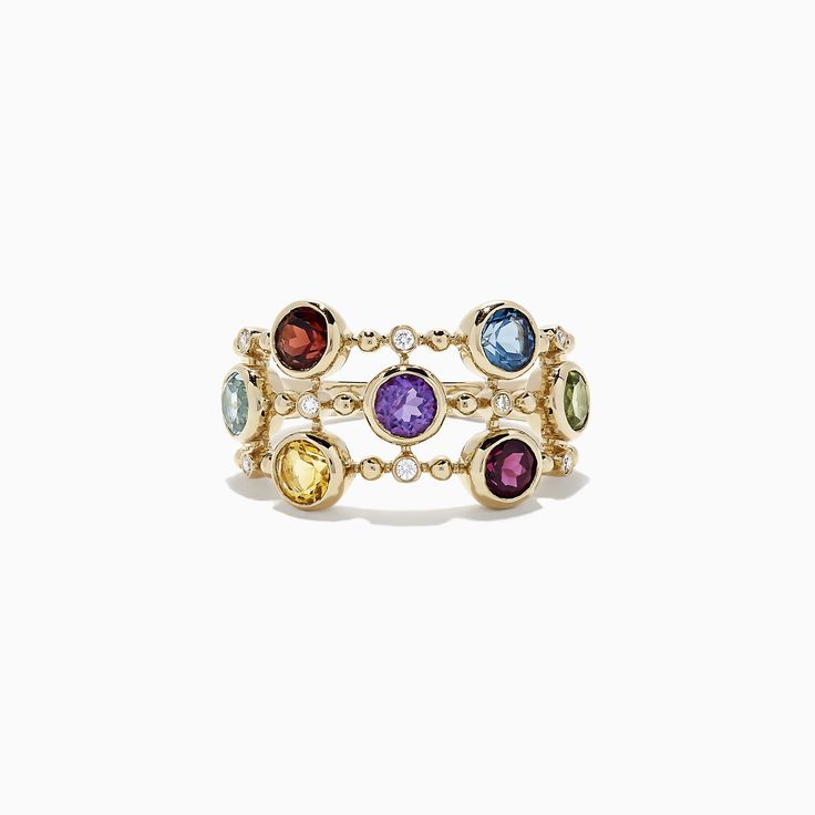 Effy Mosaic 14K Yellow Gold Multi Gemstone and Diamond Ring, 2.31 TCW Yellow Gold Gemstones For Anniversary, Multicolor 14k Gold Gemstones, Heirloom Multicolor Jewelry With Accent Stones, Luxury Multicolor 14k Gold Gemstones, 14k Gold Round Gemstones For Fine Jewelry, 14k Gold Multicolor Gemstone Jewelry, Multicolor 14k Gold Jewelry With Gemstone Accents, Heirloom Multi-stone Yellow Gold Gemstones, Heirloom Yellow Gold Gemstones With Accents