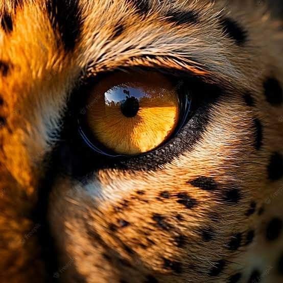 the eye of a cheetah is seen in this close up photo, which appears to be looking straight ahead