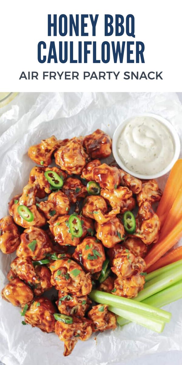 honey bbq cauliflower air fryer party snack with celery and carrots