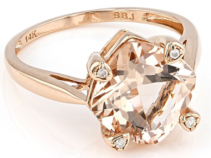 3.19ct Morganite With 0.02ctw White Diamond 14k Rose Gold Ring. Measures Approximately 0.46"L x 0.47"W. Elegant Rose Gold Topaz Ring With Diamond Accents, Formal Rose Gold Topaz Ring With Diamond Accents, Elegant Rose Gold Topaz Ring In 14k Gold, 14k Rose Gold Ring, Morganite, White Diamond, Rose Gold Ring, Gold Ring, Gold Rings