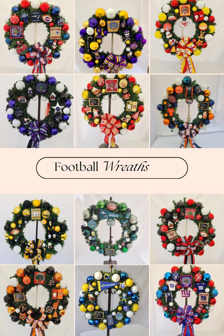 a collage of wreaths with different colors and designs on them, all made out of