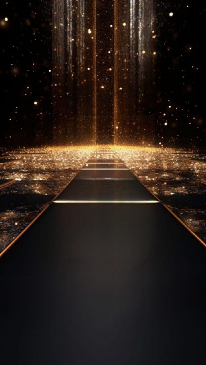 an image of a runway with lights coming from the ceiling and stars in the background