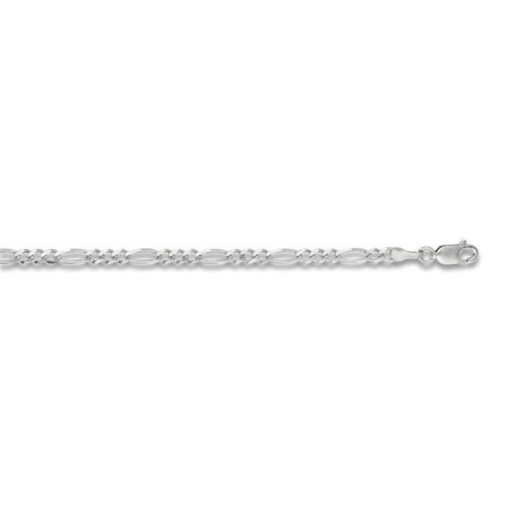 Fashioned in 14K white gold, this stylish women's 18-inch solid figaro link necklace is perfect for a bold layered look. The chain is approximately 3.0mm wide and secures in place with a lobster clasp. White Gold Necklace With Figaro Chain Link, Classic White Gold Jewelry With Figaro Chain, White Gold Figaro Link Chain Necklace, White Gold Figaro Chain Necklace With Rectangular Links, White Gold Oval Link Jewelry With Figaro Chain, White Gold Figaro Chain Link Jewelry, Sterling Silver Jewelry With Figaro Chain, White Figaro Chain Link Jewelry, White Figaro Chain Link Necklace