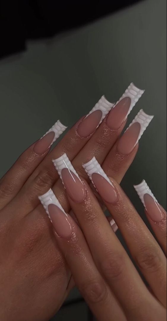 Long Square Summer Acrylic Nails, Decorative French Tip Nails, Birthday Nails Mid Length, Nail Salon Nail Designs, Frenchies Acrylic Nails, Short Nails Nail Art, Nail Inspo Unique, Nail Inspo French, Basic Baddie Nails