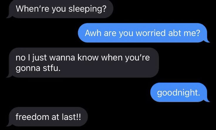 two text messages with the same caption in different languages, one is asking someone to sleep