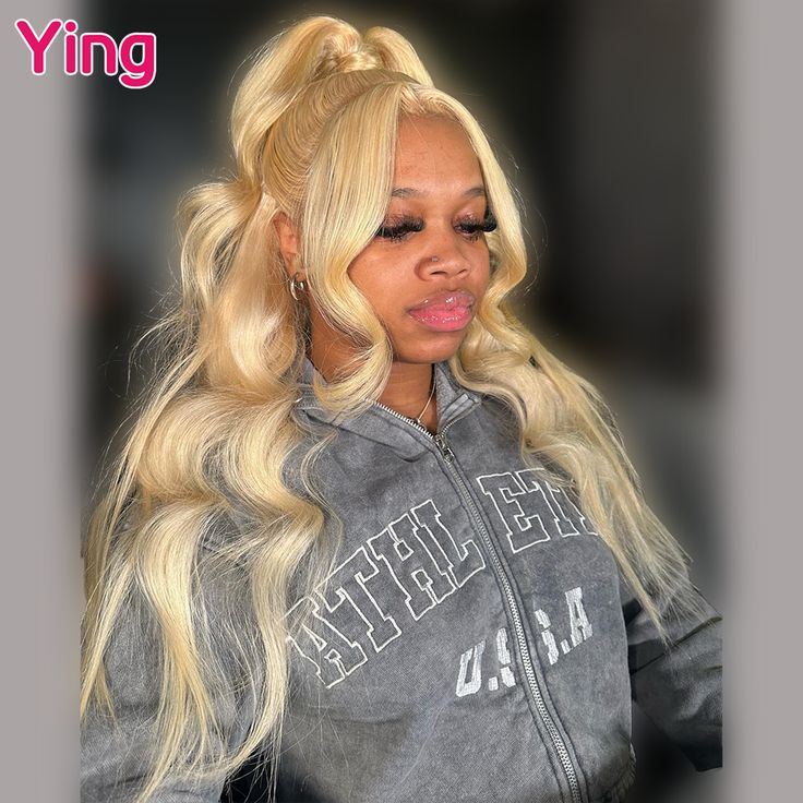 Gold Yellow Colored 200% Body Wave 13x4 13x6 Lace Frontal Human Hair Wig High Density PrePlucked Closure Wigs, 613 Blonde, Curly Hair Styles Easy, Dope Hairstyles, Hair Ponytail Styles, Body Wave Hair, Ponytail Styles, Human Hair Wig, Blonde Wig