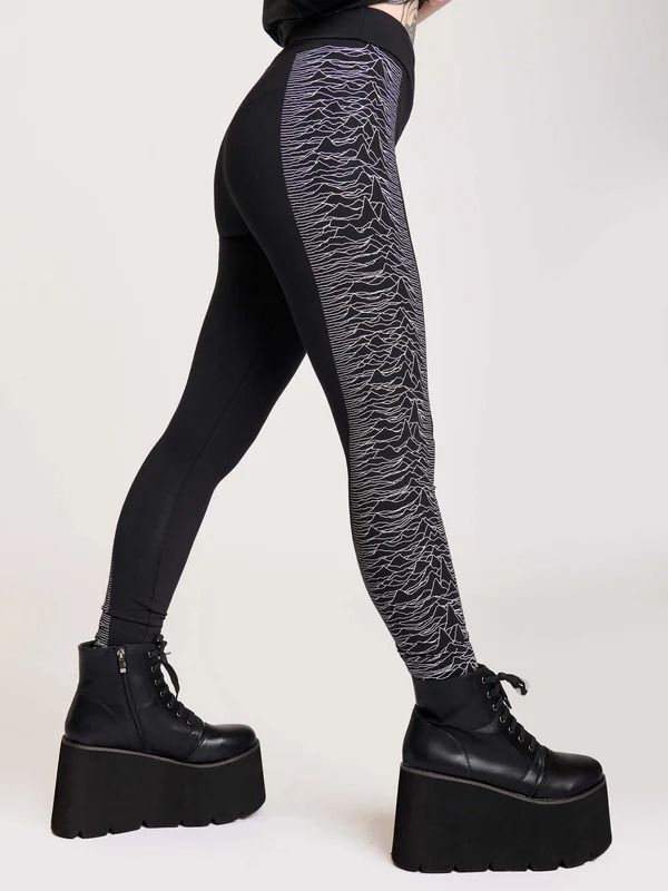 Leggings – Midnight Hour Goth Sweaters, Goth Leggings, Goth Tops, Joy Division Unknown Pleasures, Job Clothes, Unknown Pleasures, Flared Leggings, Joy Division, Wardrobe Update