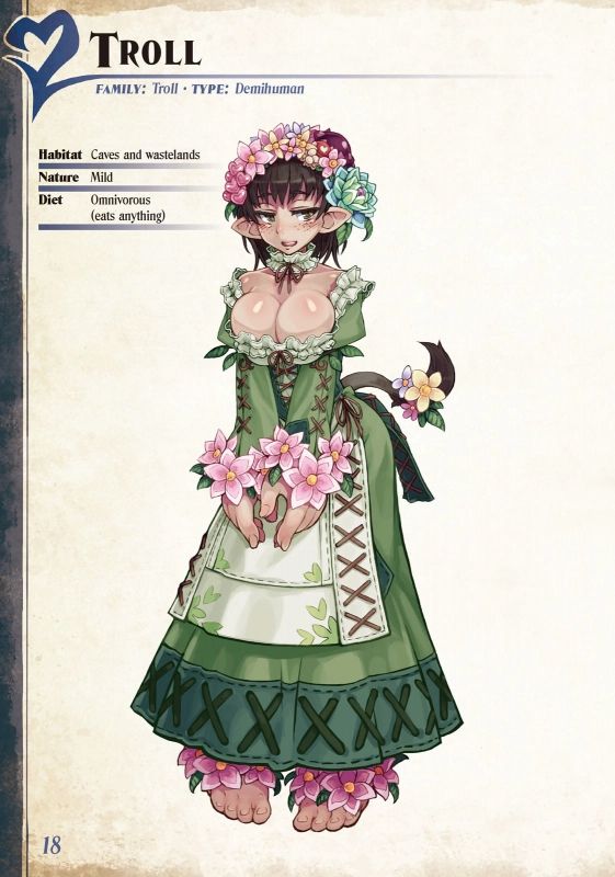 a drawing of a woman in a green dress with pink flowers on her head and chest