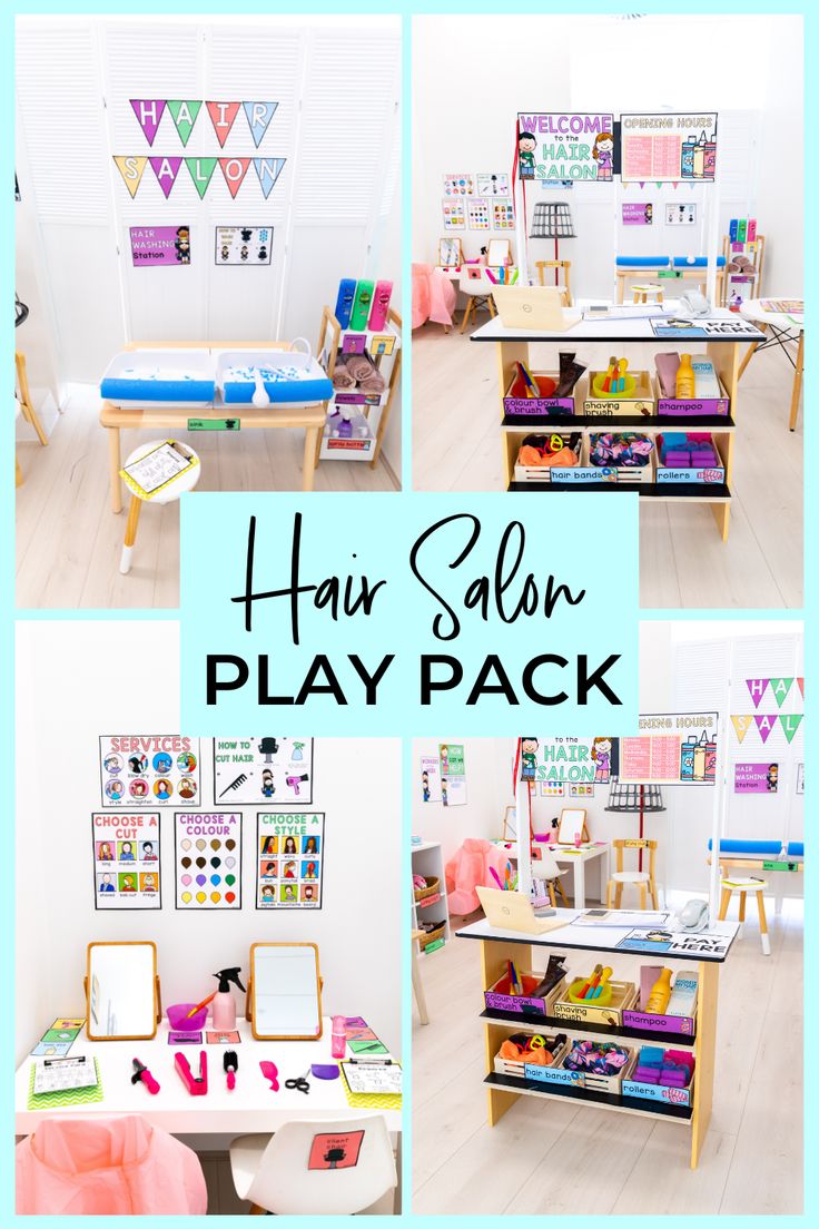 the hair salon play pack is organized and ready to be used