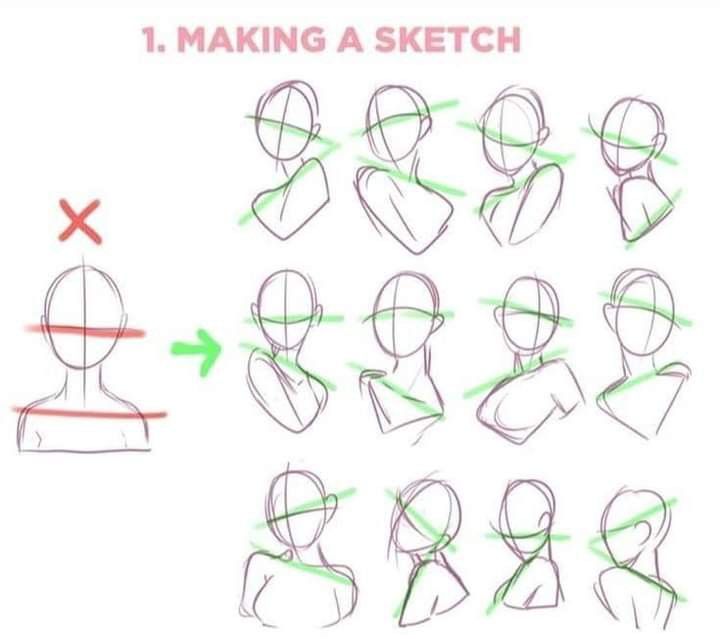 how to draw the head and shoulders in one point, step by step drawing instructions for beginners