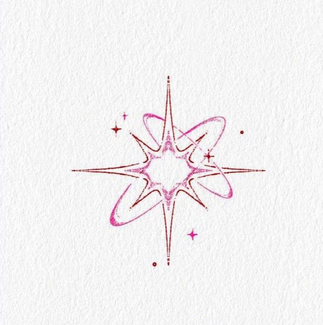 a pink snowflake on white paper with stars in the middle and one star at the top