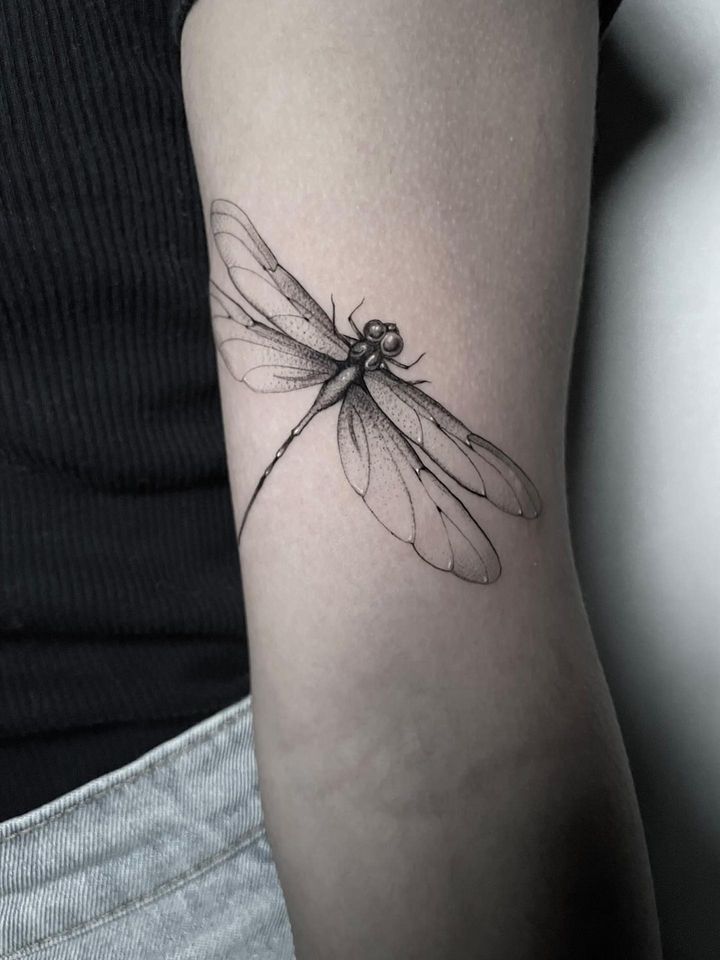 Dragonfly Tattoo Dragonfly Tattoo Shaded, Realistic Dragonfly Tattoo Design, Realism Dragonfly Tattoo, Dragonfly Tattoo Black And White, Black And Grey Dragonfly Tattoo, Dragonfly Tattoo Leg, Dragonfly Key Tattoo, Dragonfly Tattoo Men, Dragonfly Neck Tattoo