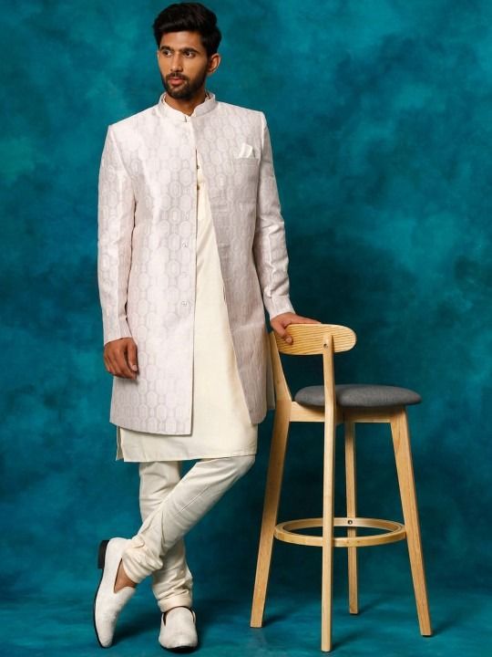 Buy VASTRAMAY Embroidered Indo Western Sherwani Set - Sherwani for Men from VASTRAMAY at Rs. 3772. Style ID: 24969510 Sherwani For Men, Kurta Pyjama, Wedding Dress Men, Comfortable Pajamas, Rich Purple, Looking Dapper, Pyjama Bottoms, Weave Pattern, Purple Silk