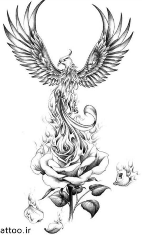 a tattoo design with an eagle on top of a flower and roses in the background