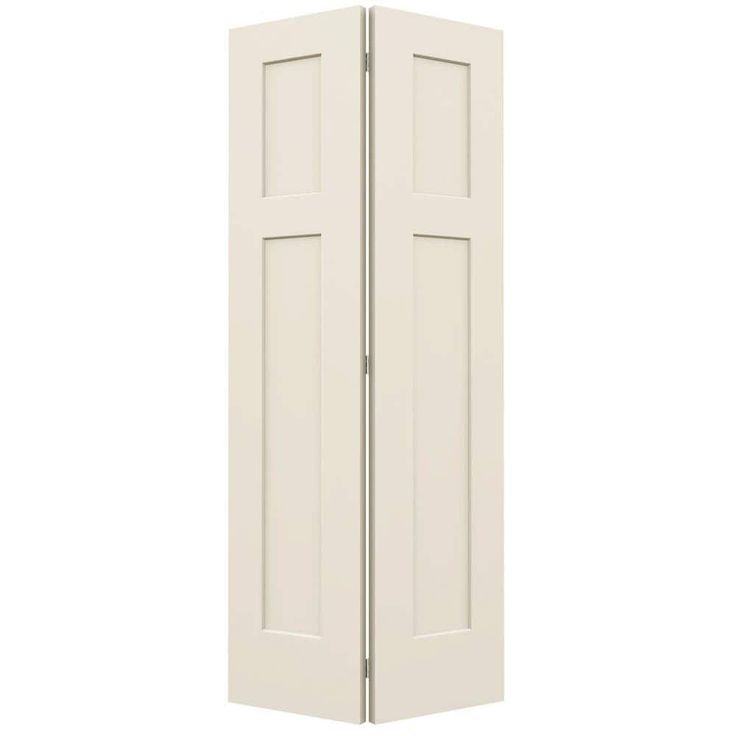 an open white door with two doors on each side