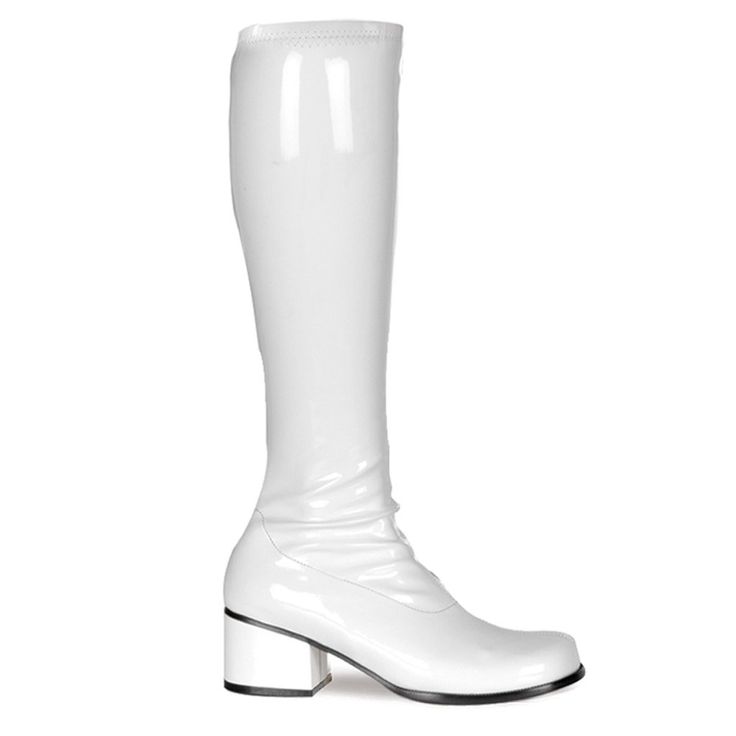 Funtasma By Pleaser Retro-300 White Patent Leather 2" (5.1cm) Heel Retro Toe Gogo Boot Full Inner Side Zip Closure Ret300/W Brand New In Box Perfect For A Festival Set, Rave Outfit, Dance Crew, Disco Party, 70s, Retro Looks, Cosplay Costume, For Halloween, And More #Nwt #Womens #Dollskill #Cosplay Patent Knee High Boots, White Gogo Boots, 70s Boots, Alternative Shoes, High Heel Stiefel, Festival Shoes, Punk Boots, Pleaser Shoes, 2 Block