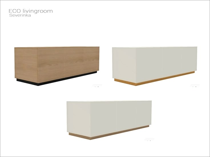 three different types of white and wood furniture