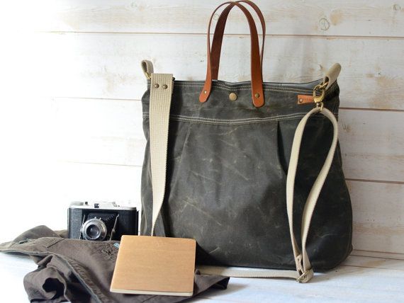 Unisex WAXED CANVAS Messenger bag // TOTE / Diaper by ikabags Waxed Canvas Tote Bag, Waxed Canvas Bag, Canvas Travel Bag, Work Tote Bag, Diaper Bag Tote, Sac Week End, Bag Dark, Canvas Messenger Bag, Canvas Crossbody Bag