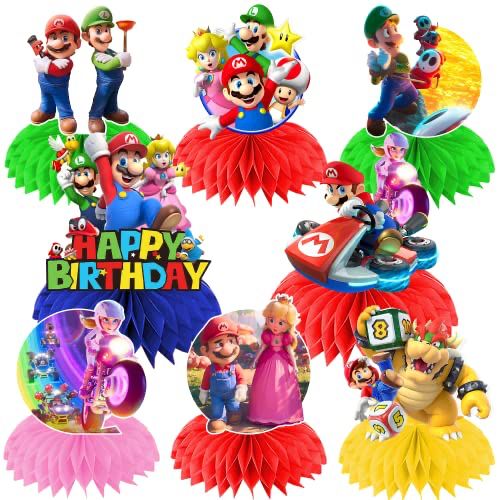 a group of paper decorations with mario and friends on them