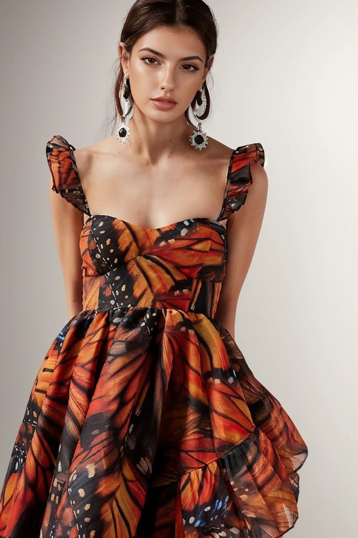 Lasaky - Digital Butterfly Print Fashion Maxi Dress with Spaghetti Straps Digital Butterfly, Costumes 2024, Irregular Skirt, Pretty Halloween Costumes, Pretty Halloween, Sleeveless Outfit, Chiffon Dress Long, Summer Hot, Ankle Length Dress