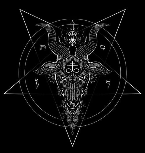 the goat skull is surrounded by other animals and symbols on a black background with an inverted pentagramus