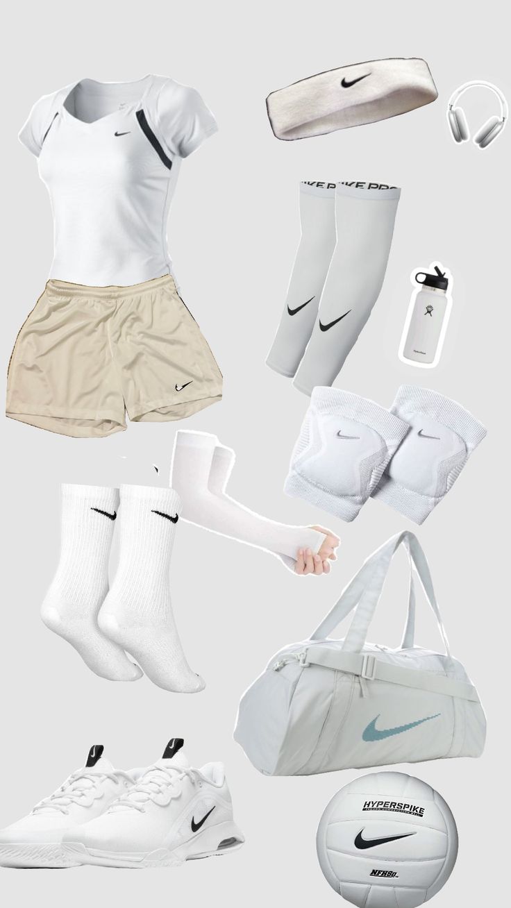 an assortment of sports gear including shoes, socks and bags