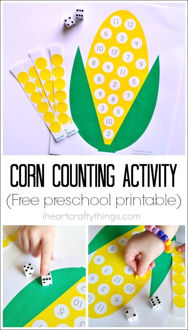 corn on the cob counting activity for toddlers to practice counting with free preschool printables