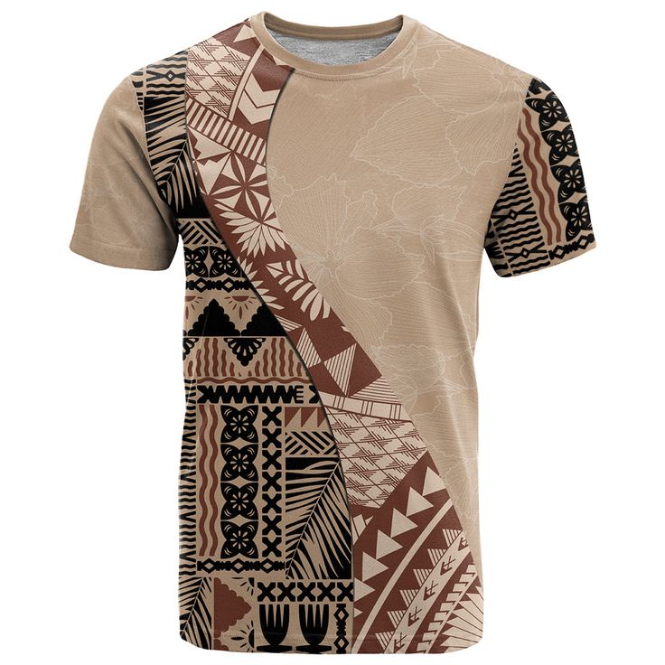 Bula Fiji T Shirt Tribal Masi Tapa - Beige LT7 Beige - Polynesian Pride Printed Tshirt Outfit, African Shirt, Filipino Shirt, African Attire For Men, Fashion Traditional, African Fashion Traditional, African Shirts, Streetwear Men, Mens Wear